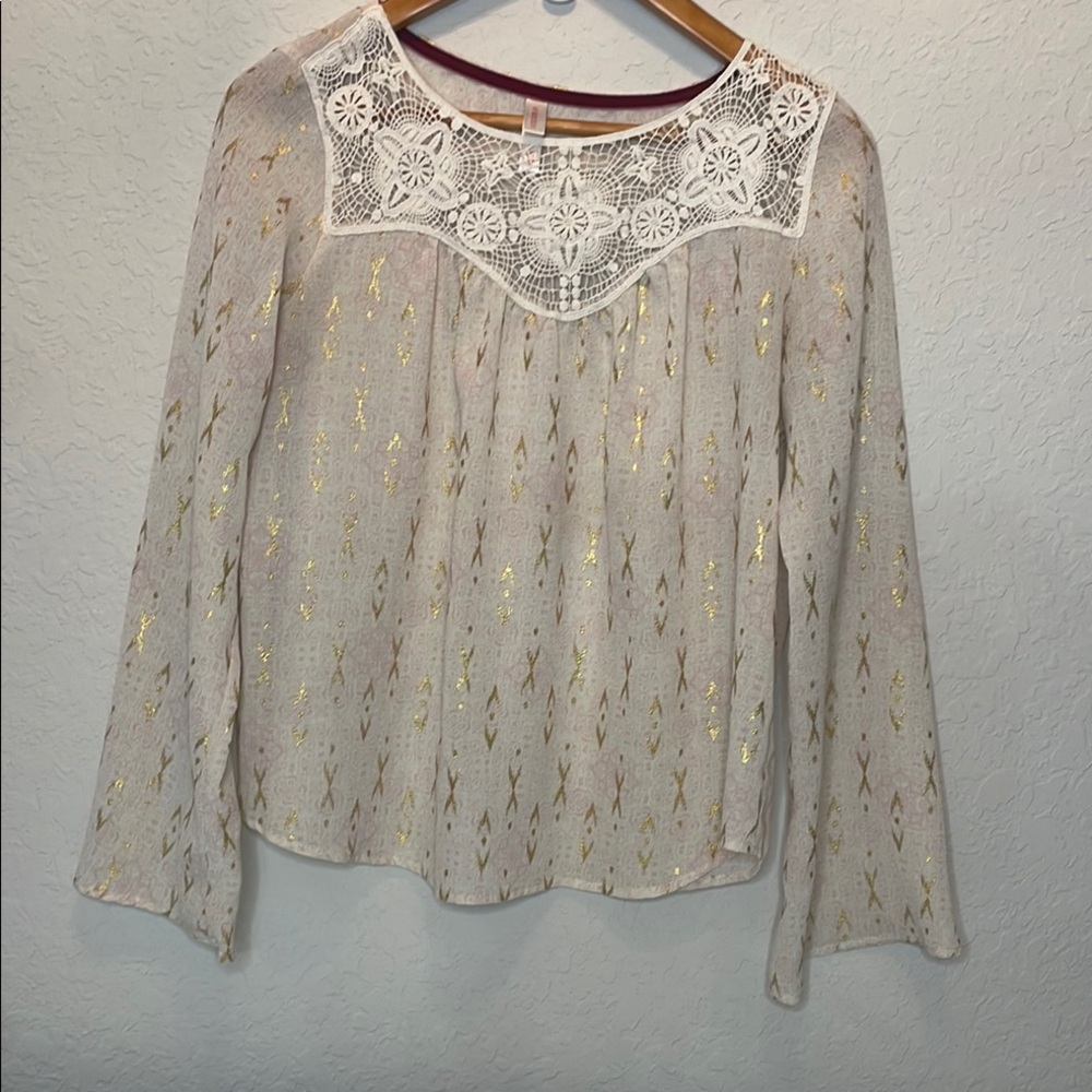 Xhilaration Cream Blouse with Gold Accents